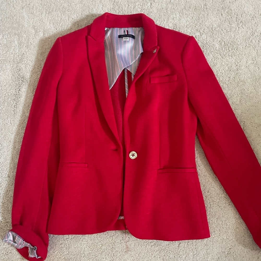 Tommy Hilfiger Striped Roll Cuff Single Button Blazer